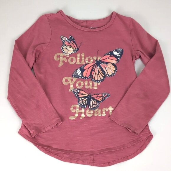 3/$20 Oshkosh Heart Long Sleeve Tshirt Gold Butterfly Sequin Girls Mauve Top - Picture 1 of 10
